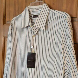 White Joseph Abboud button down cotton shirt with blue stripes size XL NWT
